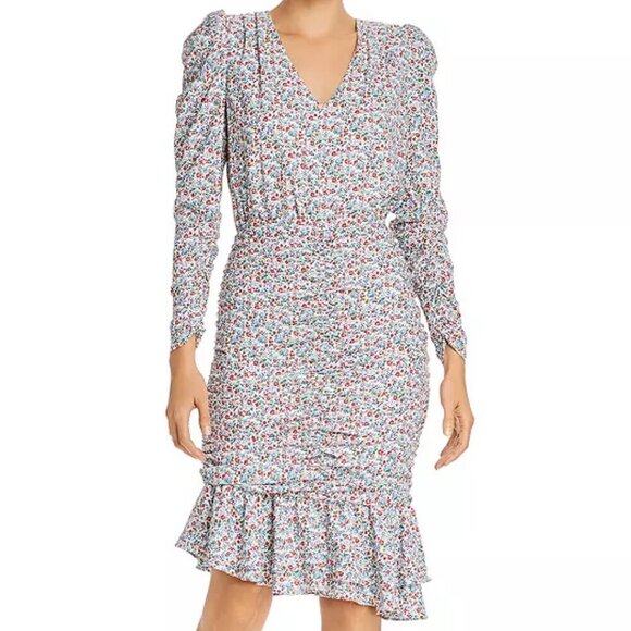 NWT Designer NOTES DU NORD Naya Ruched Midi Dress Flower Symphony 10 MSRP $280 - Picture 2 of 7